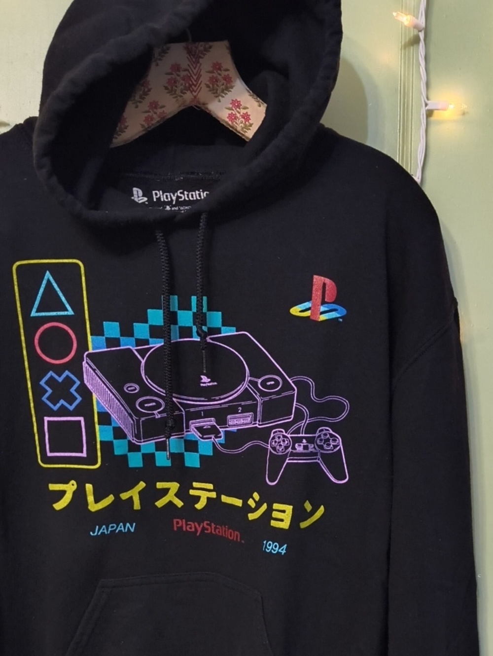 Women's PlayStation Black Aqua Checker Sleeve Console Japan 1994 M - Picture 4 of 10